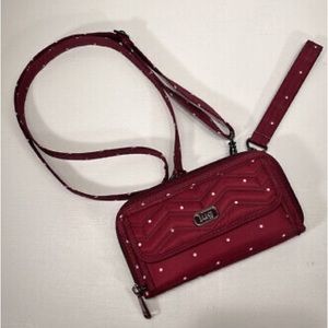 Lug Kickflip Convertible Cranberry Polka Dot Nylon Crossbody Wallet Bag